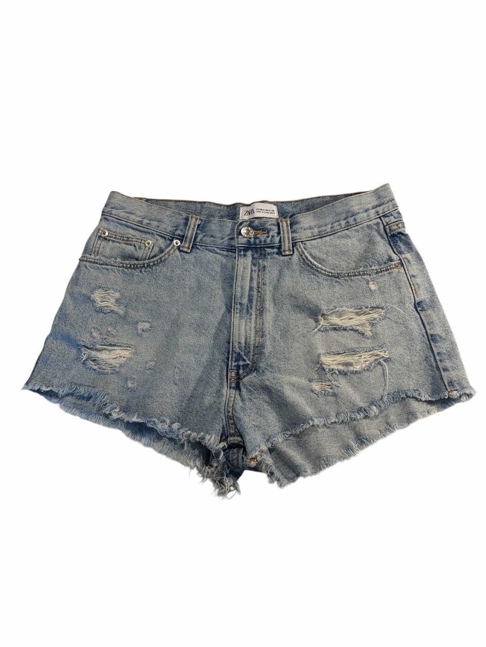 Zara High Rise Distressed Denim Shorts Size 4 Frayed Hem Y2K